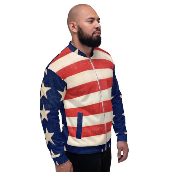 Vintage Flag of the United States of America Unisex Bomber Jacket - Picture 3 of 6